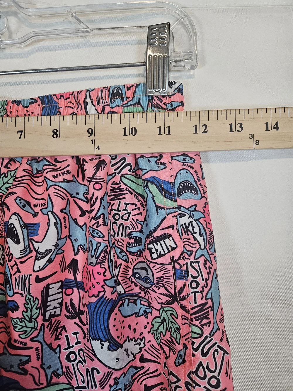 Nike Kids Pink Graphic Swim Trunks with Shark Print